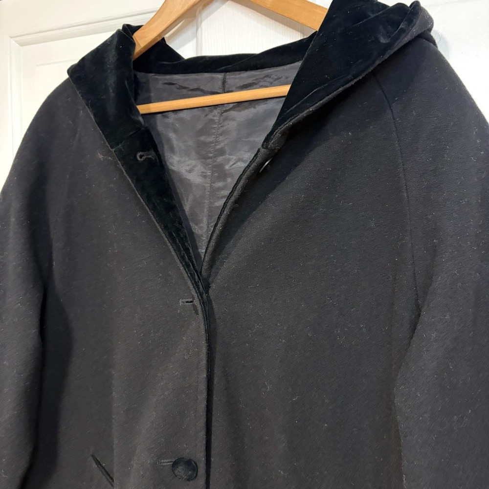 VTG 90s Fitz‎ Wright Womens M L Reversible Wool Silk Velvet Hooded Overcoat Coat